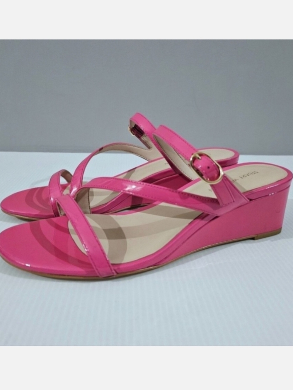 Stuart Weitzman Pink Patent Wedge Sandals
